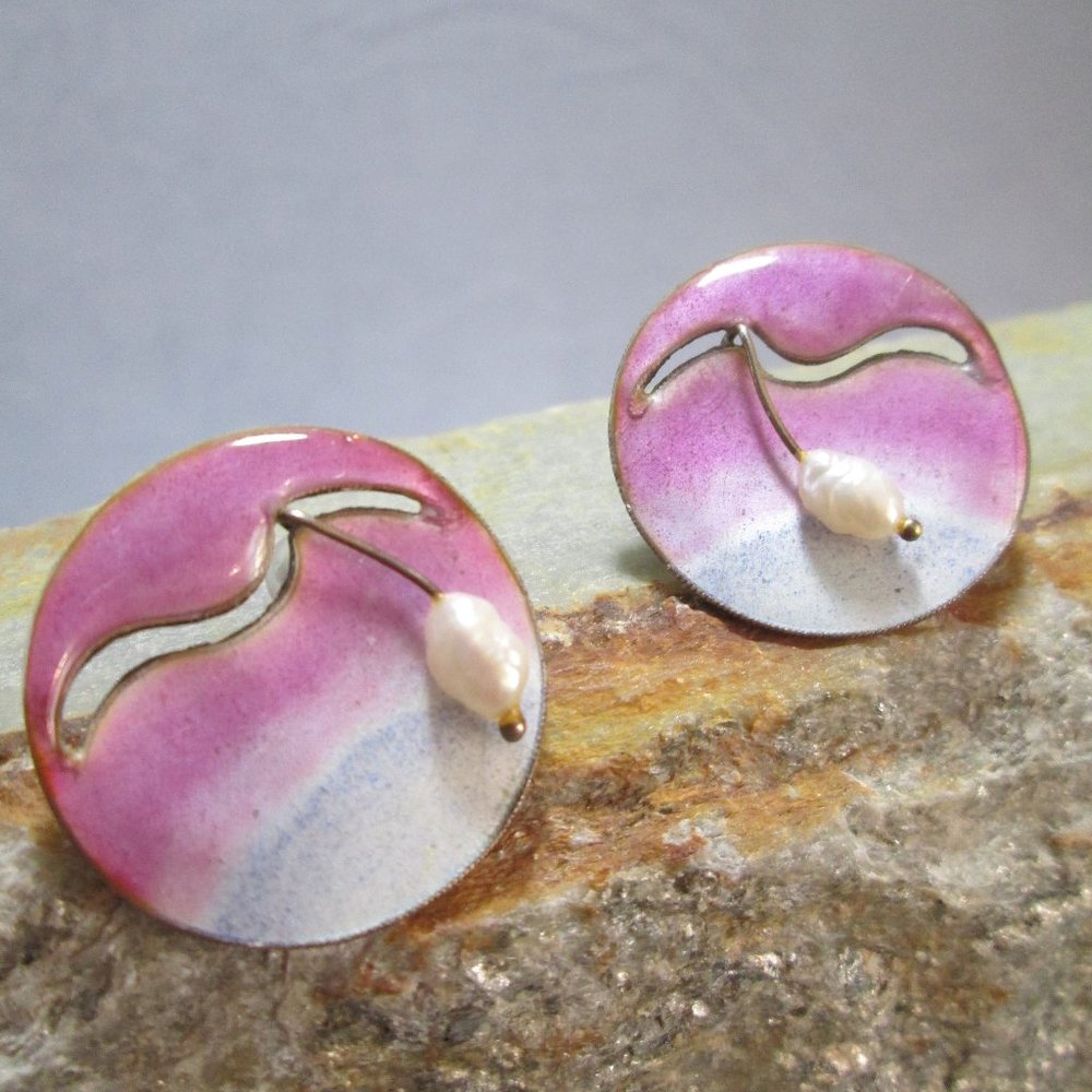 Sunrise Enamel & Genuine Pearl Earrings, Pierced